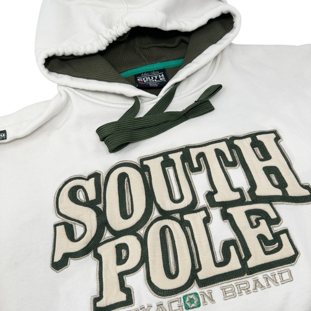 SOUTH POLE Vintage Men Off-White Hoodie‎ Logo Embroidered Grunge Hip Hop Y2K 2XL